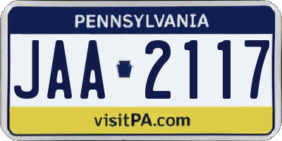PA license plate JAA2117