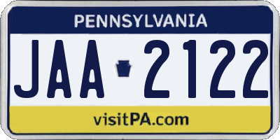 PA license plate JAA2122