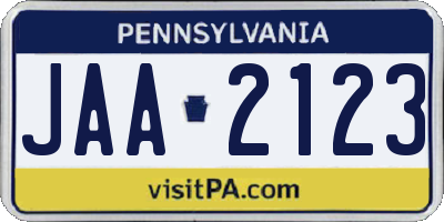 PA license plate JAA2123