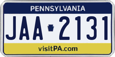 PA license plate JAA2131