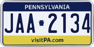 PA license plate JAA2134