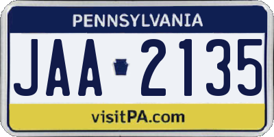 PA license plate JAA2135