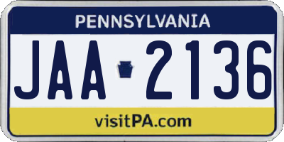 PA license plate JAA2136