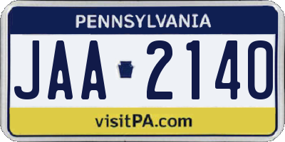 PA license plate JAA2140