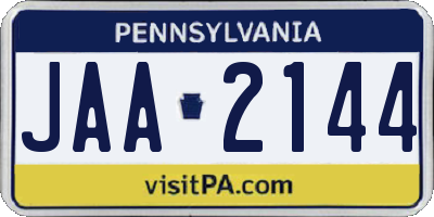 PA license plate JAA2144