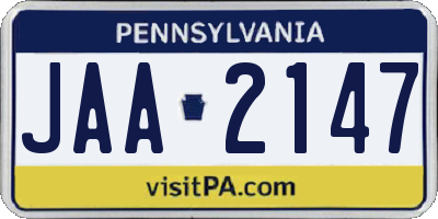 PA license plate JAA2147