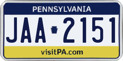 PA license plate JAA2151