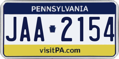 PA license plate JAA2154