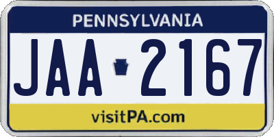 PA license plate JAA2167