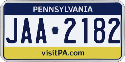 PA license plate JAA2182