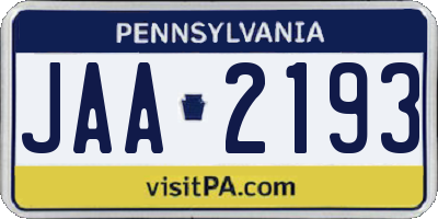 PA license plate JAA2193