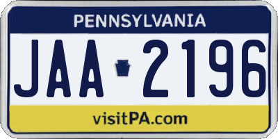 PA license plate JAA2196