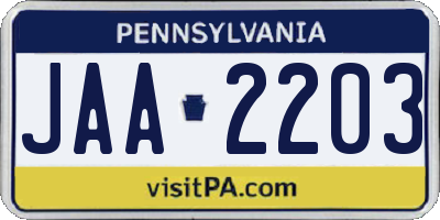 PA license plate JAA2203