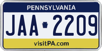 PA license plate JAA2209