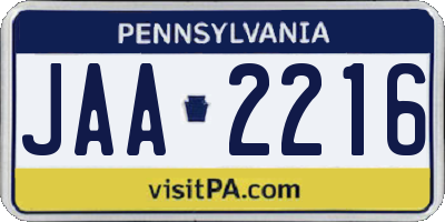 PA license plate JAA2216