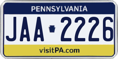 PA license plate JAA2226