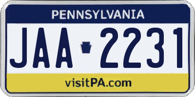 PA license plate JAA2231