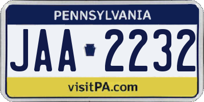 PA license plate JAA2232