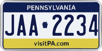 PA license plate JAA2234