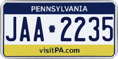 PA license plate JAA2235