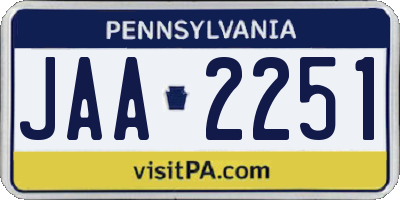 PA license plate JAA2251