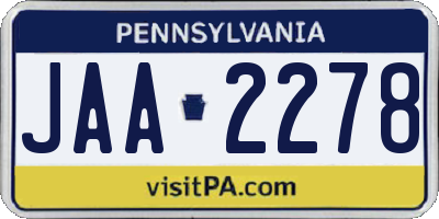 PA license plate JAA2278