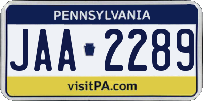 PA license plate JAA2289