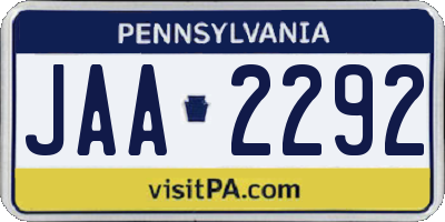 PA license plate JAA2292