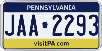 PA license plate JAA2293