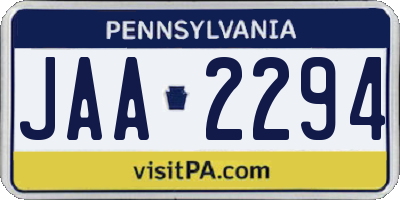 PA license plate JAA2294