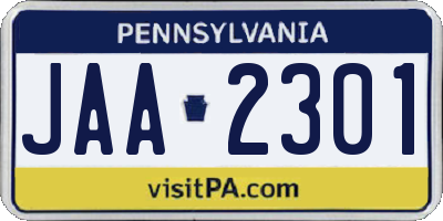 PA license plate JAA2301