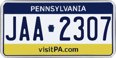 PA license plate JAA2307