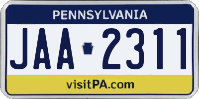 PA license plate JAA2311