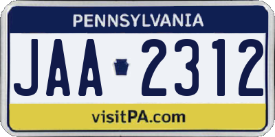 PA license plate JAA2312