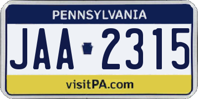 PA license plate JAA2315