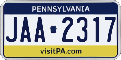 PA license plate JAA2317