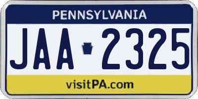 PA license plate JAA2325