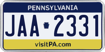 PA license plate JAA2331
