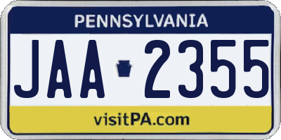 PA license plate JAA2355