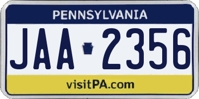 PA license plate JAA2356