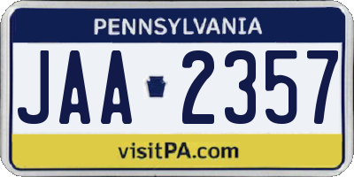 PA license plate JAA2357