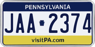 PA license plate JAA2374