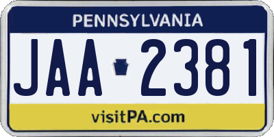 PA license plate JAA2381