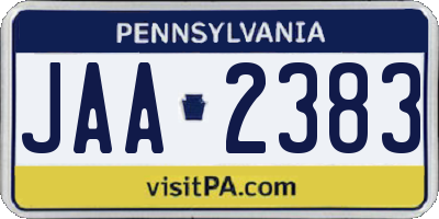 PA license plate JAA2383