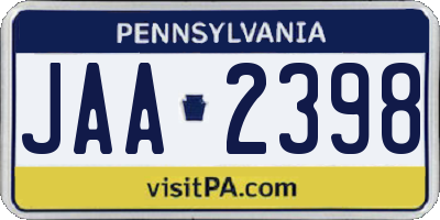 PA license plate JAA2398