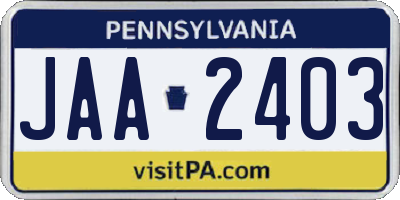 PA license plate JAA2403