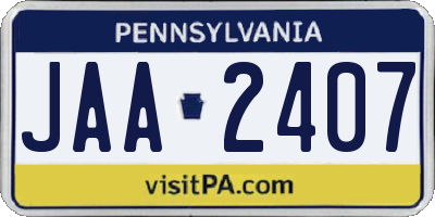 PA license plate JAA2407