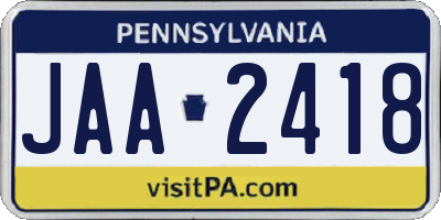 PA license plate JAA2418