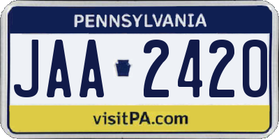 PA license plate JAA2420