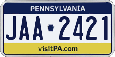 PA license plate JAA2421